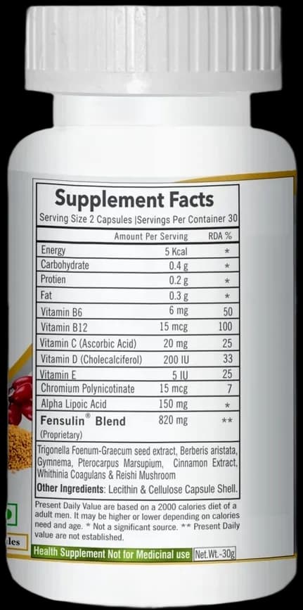 Fensulin Plus Berberine supplement facts panel