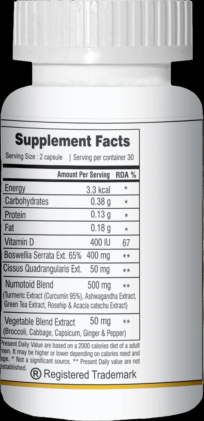 Numotoid supplement facts panel