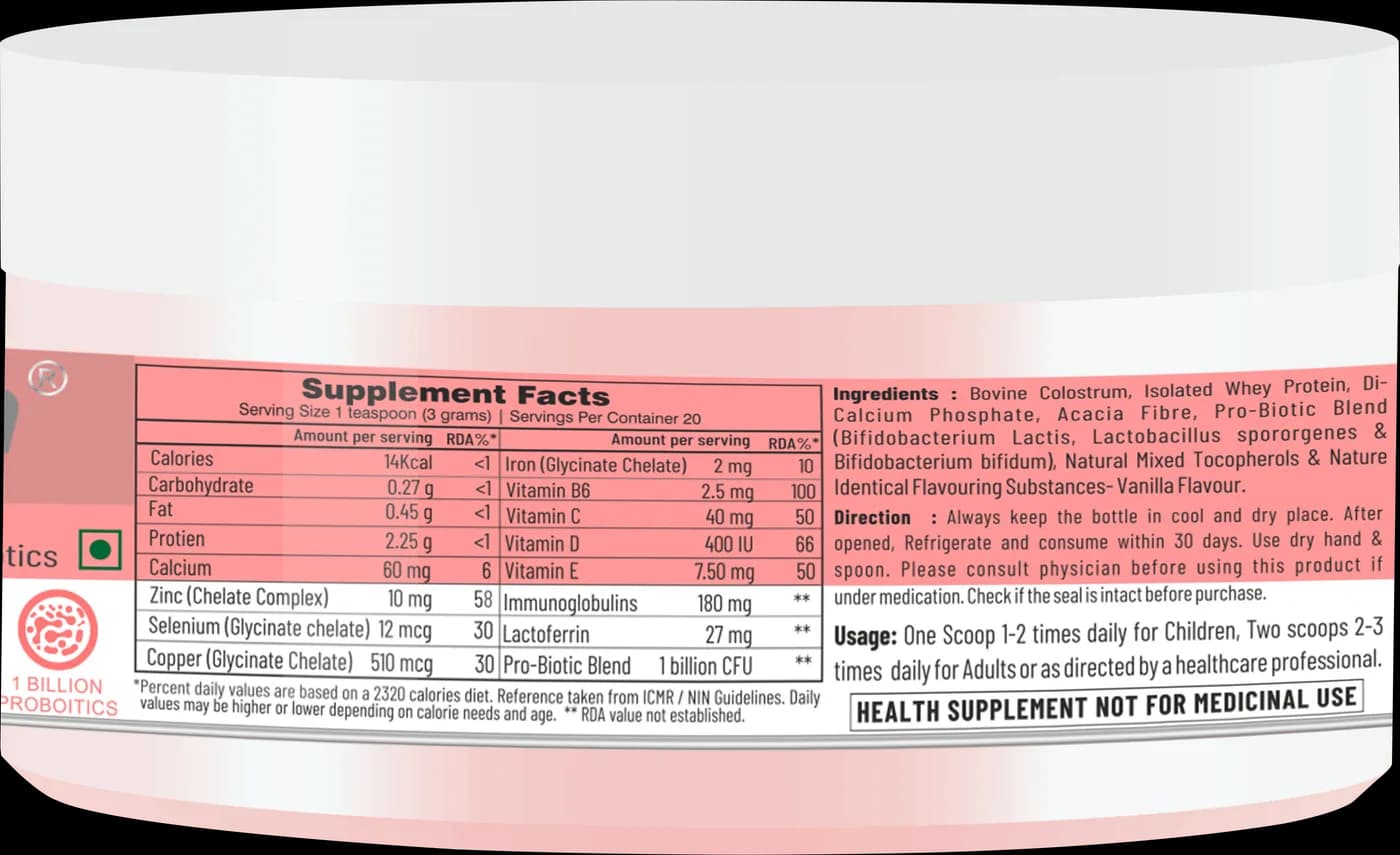Prostrum - Colostrum Milk Powder supplement facts panel