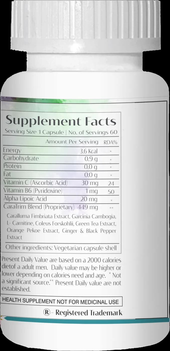 CaraTrim supplement facts panel